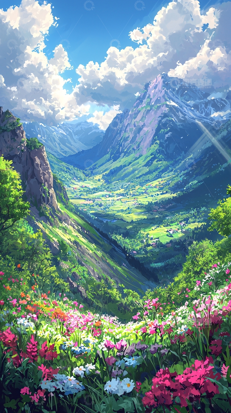 高清大图下载【趣麦麦图】山谷鲜花盛开