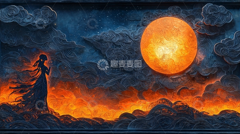 高清大图下载【趣麦麦图】月夜女子剪影