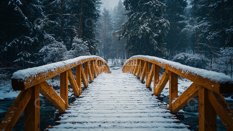 高清大图下载【趣麦麦图】雪后的木桥