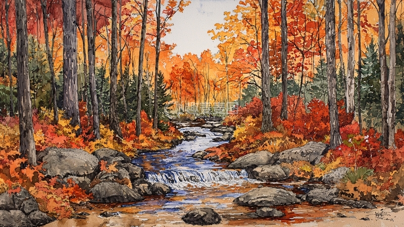 高清大图下载【趣麦麦图】秋日森林溪流风景