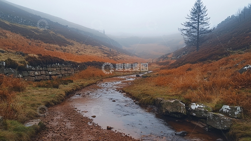 高清大图下载【趣麦麦图】雾气山谷溪流