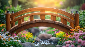 木质拱桥花园景色