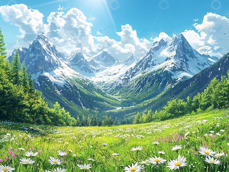 高清大图下载【趣麦麦图】雪山草原风景