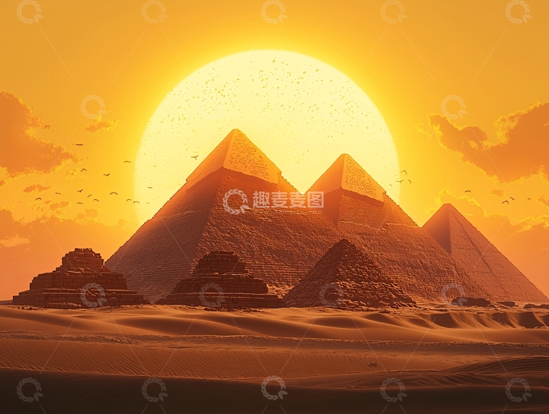 高清大图下载【趣麦麦图】金字塔日落黄昏景象