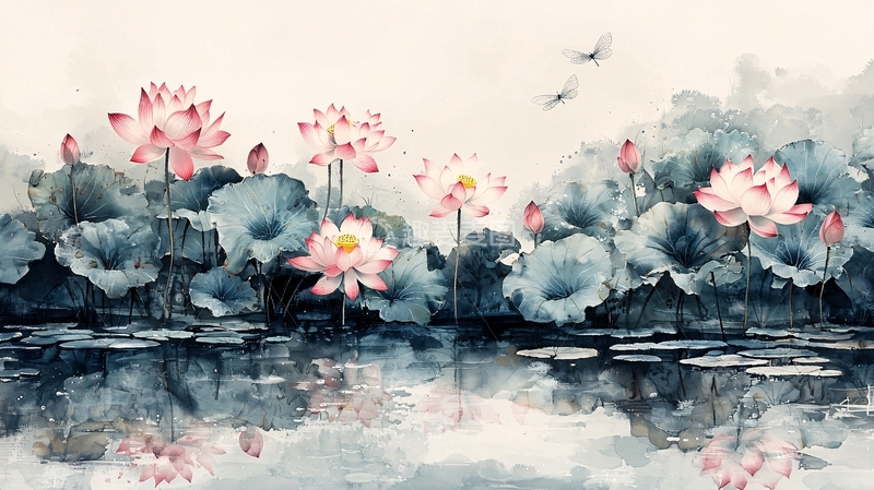 高清大图下载【趣麦麦图】水墨荷花