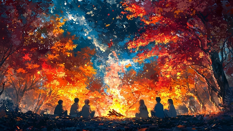 高清大图下载【趣麦麦图】梦幻森林篝火