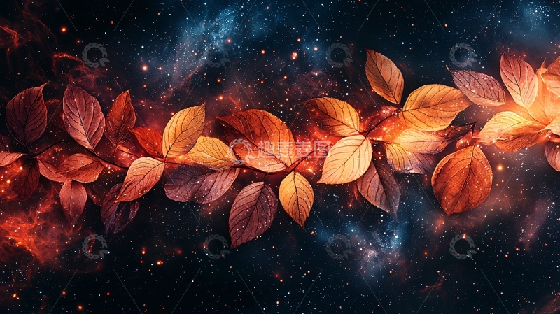 高清大图下载【趣麦麦图】宇宙星空下的秋叶