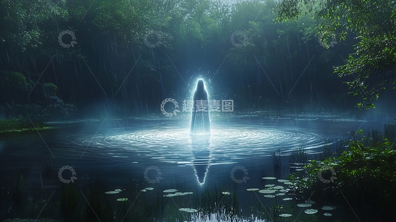 高清大图下载【趣麦麦图】幽暗森林中发光身影