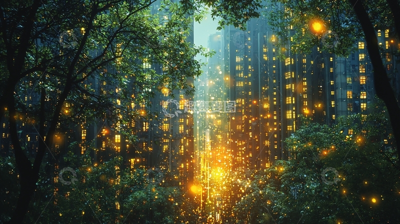 高清大图下载【趣麦麦图】森林城市夜景