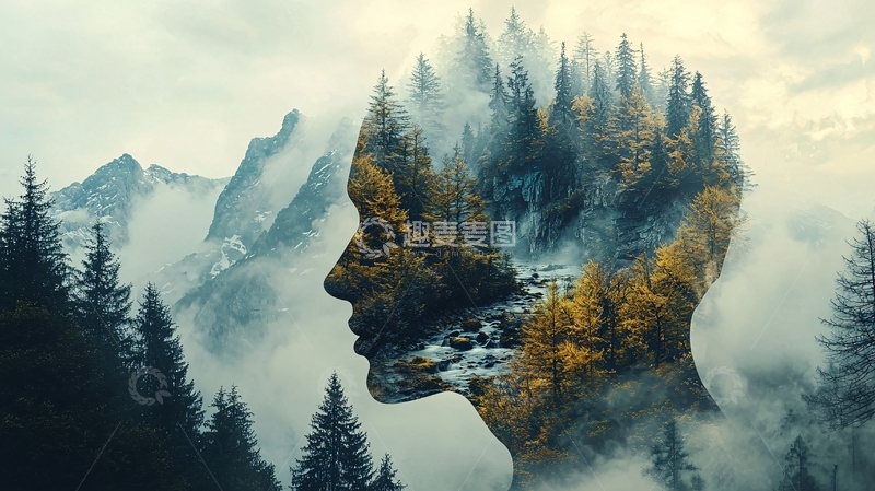 高清大图下载【趣麦麦图】山峦叠嶂中的侧脸剪影
