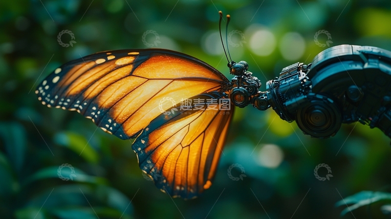 高清大图下载【趣麦麦图】机械臂上的蝴蝶