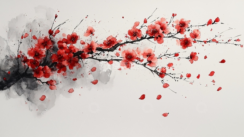 高清大图下载【趣麦麦图】水墨红梅