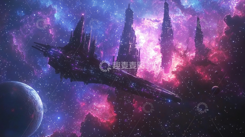 高清大图下载【趣麦麦图】星空下的未来城市飞船