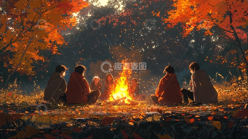 高清大图下载【趣麦麦图】秋日篝火晚会