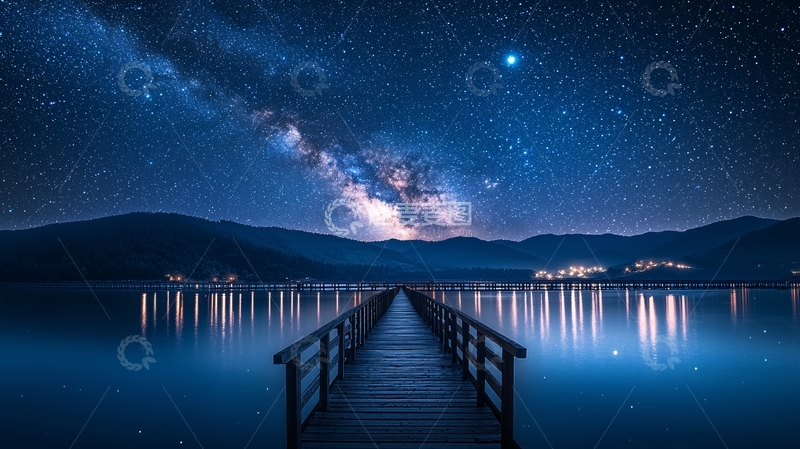 高清大图下载【趣麦麦图】星空下的木桥