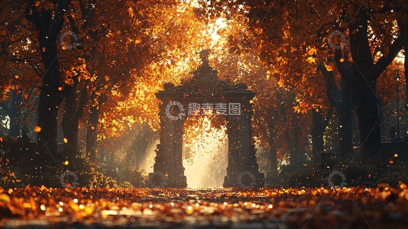 高清大图下载【趣麦麦图】秋叶拱门阳光洒落