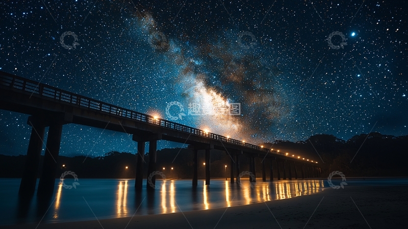 高清大图下载【趣麦麦图】星空下的木桥