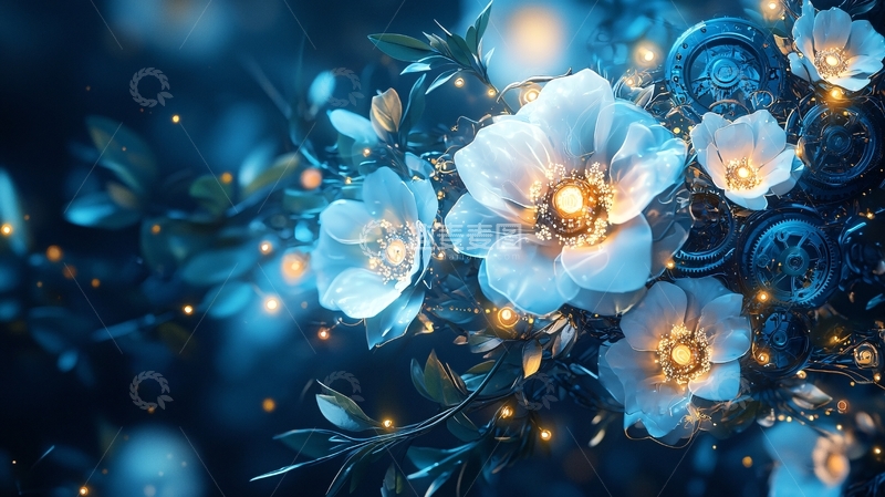 高清大图下载【趣麦麦图】蓝光机械花卉意境图