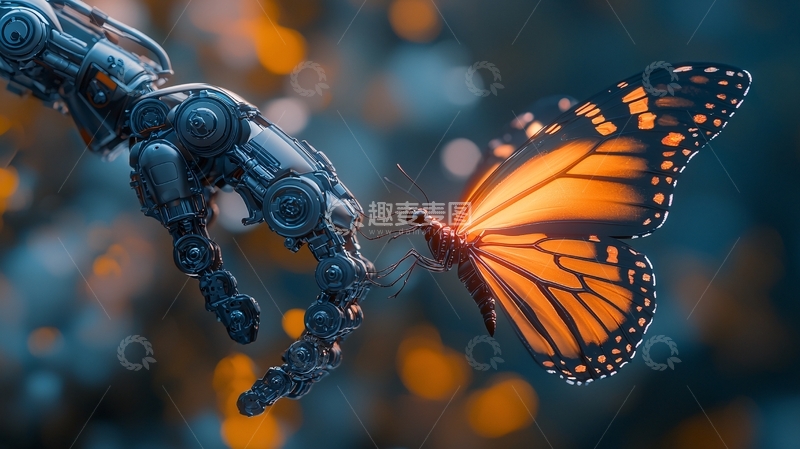 高清大图下载【趣麦麦图】机械手与蝴蝶互动