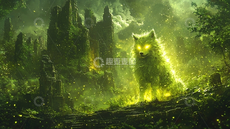 高清大图下载【趣麦麦图】绿光森林狼