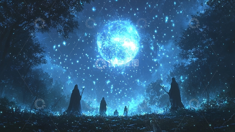 高清大图下载【趣麦麦图】蓝色月光森林祭祀