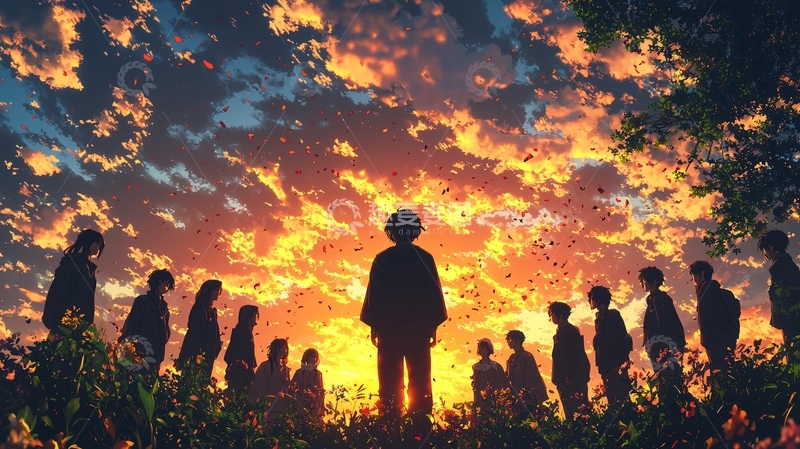 高清大图下载【趣麦麦图】落日余晖下人群剪影