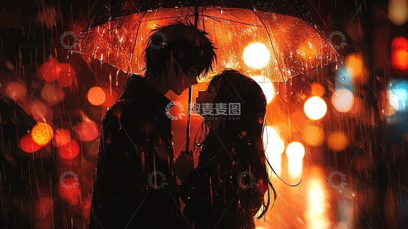 高清大图下载【趣麦麦图】雨中情侣浪漫剪影