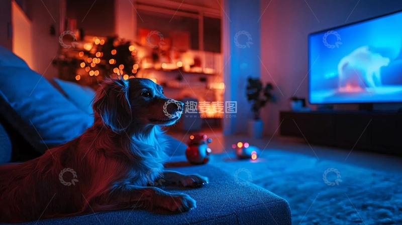 高清大图下载【趣麦麦图】狗狗看电视