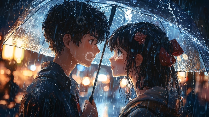 高清大图下载【趣麦麦图】雨中浪漫情侣