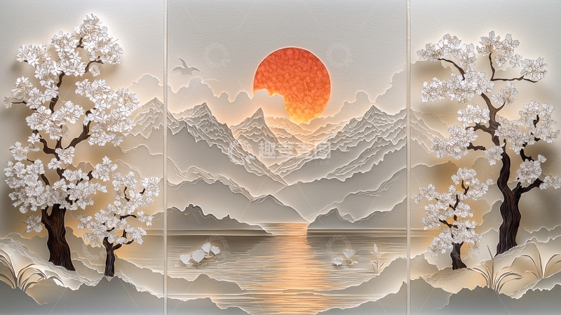 高清大图下载【趣麦麦图】剪纸山水画