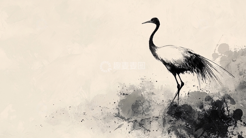 高清大图下载【趣麦麦图】水墨丹顶鹤