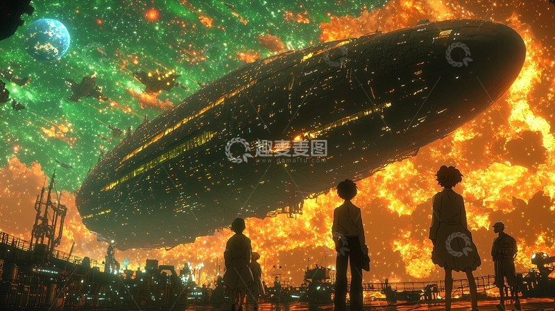 高清大图下载【趣麦麦图】燃烧的飞船