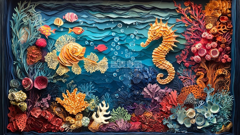 高清大图下载【趣麦麦图】立体纸雕海洋