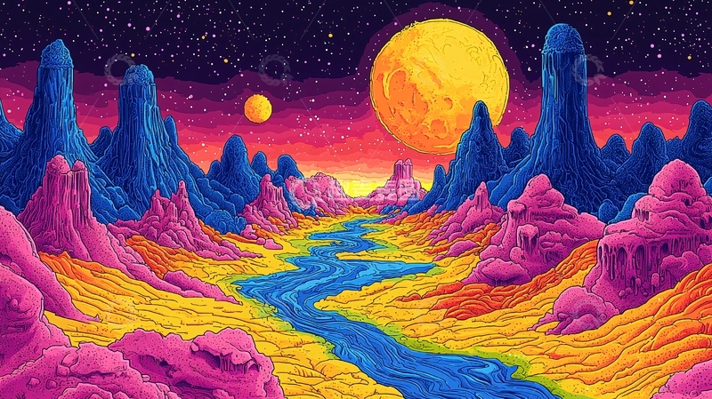 高清大图下载【趣麦麦图】彩色星球奇幻风景