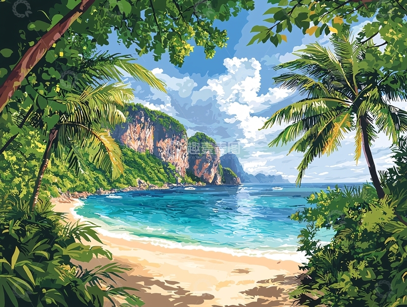 高清大图下载【趣麦麦图】热带海滩风景画