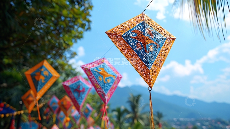 高清大图下载【趣麦麦图】彩色菱形灯笼