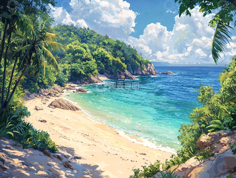 高清大图下载【趣麦麦图】热带海滩的宁静一角