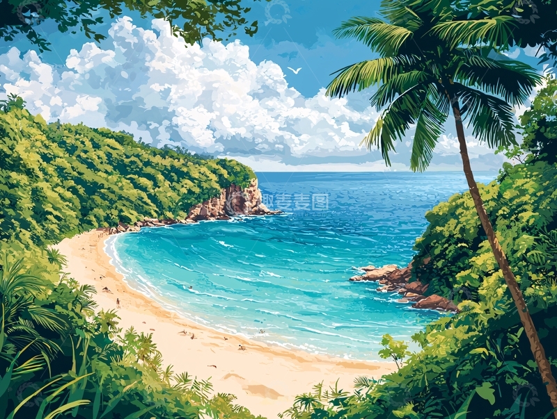 高清大图下载【趣麦麦图】热带海滩风景画