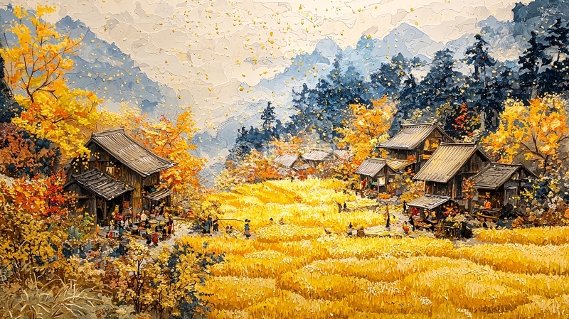 高清大图下载【趣麦麦图】秋日山村景色