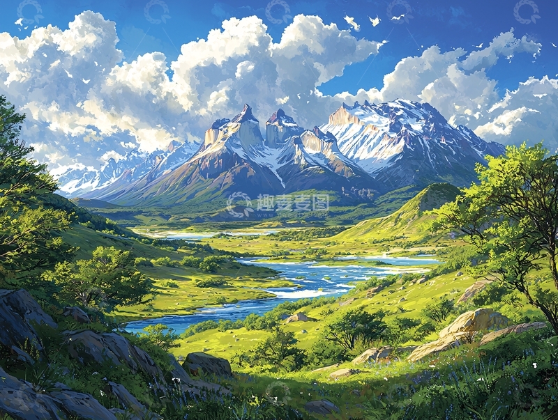 高清大图下载【趣麦麦图】阳光明媚的雪山峡谷