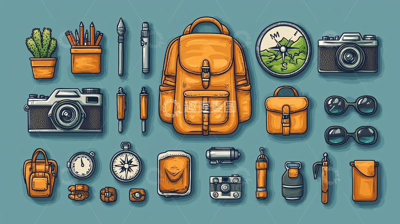 高清大图下载【趣麦麦图】手绘旅行装备