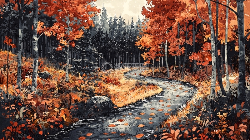 高清大图下载【趣麦麦图】秋季森林小路