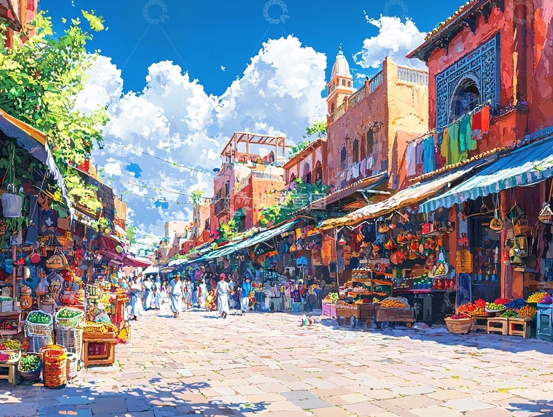 高清大图下载【趣麦麦图】-阳光明媚的阿拉伯集市街景