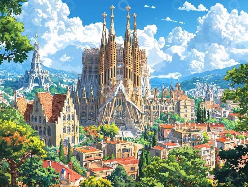 高清大图下载【趣麦麦图】巴塞罗那圣家堂全景图