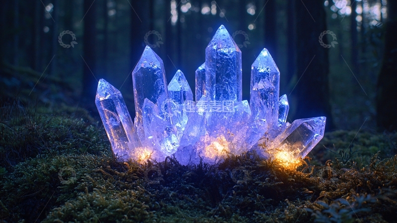 高清大图下载【趣麦麦图】森林里的发光水晶