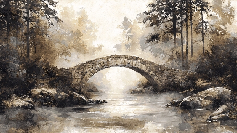高清大图下载【趣麦麦图】水墨画桥24