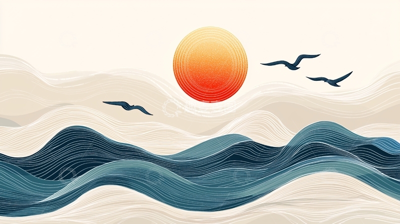 高清大图下载【趣麦麦图】日出大海山峦剪影