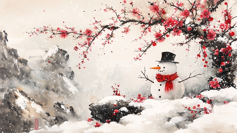 高清大图下载【趣麦麦图】雪景里的雪人