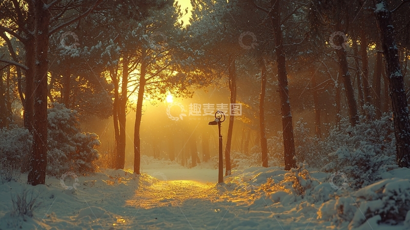 高清大图下载【趣麦麦图】冬日森林雪景