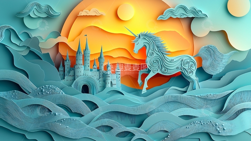 高清大图下载【趣麦麦图】梦幻剪纸独角兽